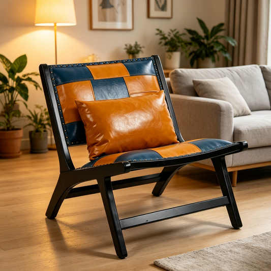 Mid-Century Accent Lounge Chair – Solid Wood Frame, Wide Seat, Boho Scandinavian Style