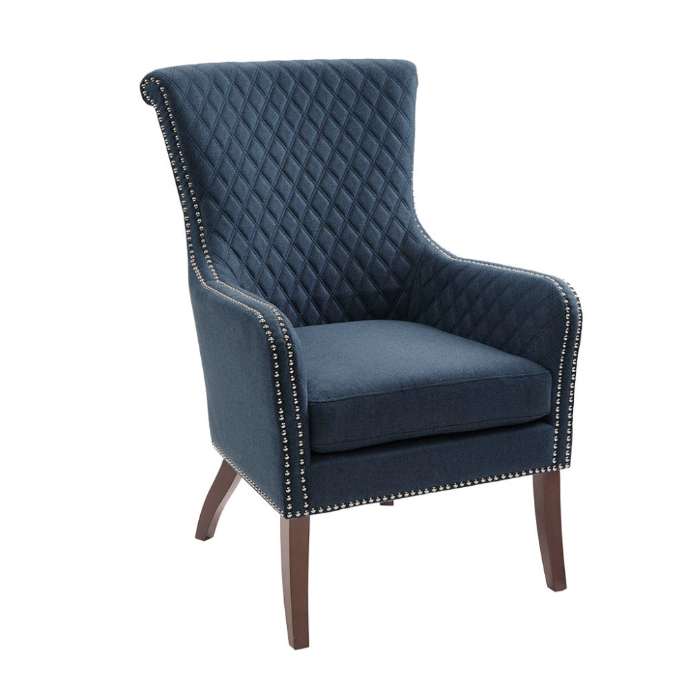 27" Blue Accent Chair | Quilted Back, Silver Nailhead Trim & High-Density Foam — Modern Style for Living Room