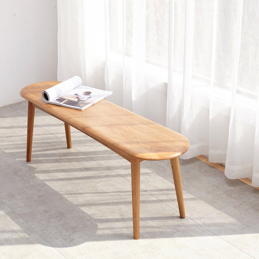 Solid Oak Dining Bench with Half-Round Ends | 47" Wide Seat for 2–3 People — Natural Wood Finish with Metal Reinforcement