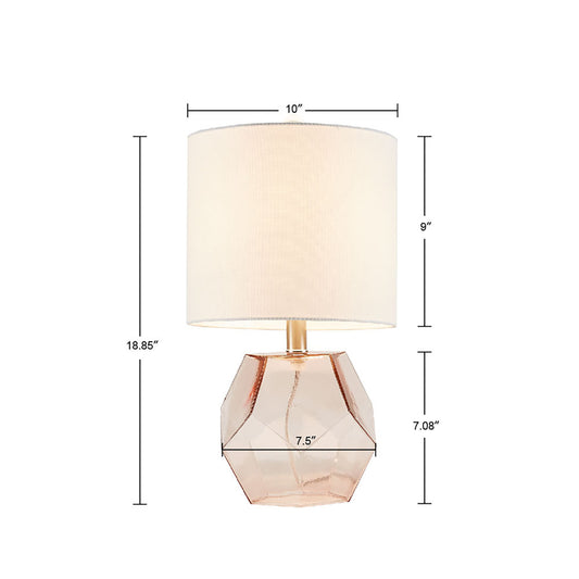 Geometric Pink Glass Table Lamp | 18.85" White Drum Shade, LED Bulb Included