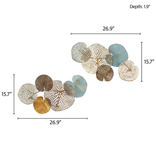 Multicolor Lily Pad Metal Wall Art – Set of 2, Aged Verdigris & Gold, 26.9" Indoor Décor Vistaro Home