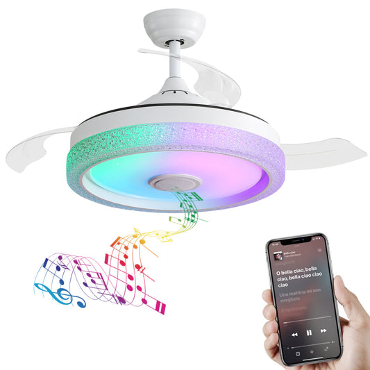 42" Invisible Blade Ceiling Fan – LED 3CCT Dimmable, RGB Light, Bluetooth Speaker & App/Remote Control | DC Motor