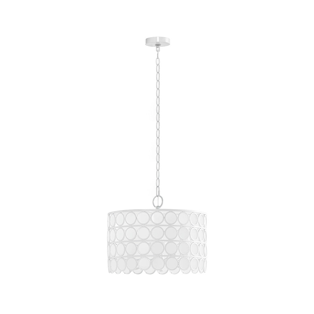 4-Light Glass Drum Shade Chandelier | Mid-Century Modern White Ceiling Light with Frosted Glass — Vaulted Ceiling Compatible, Dining Room & Kitchen