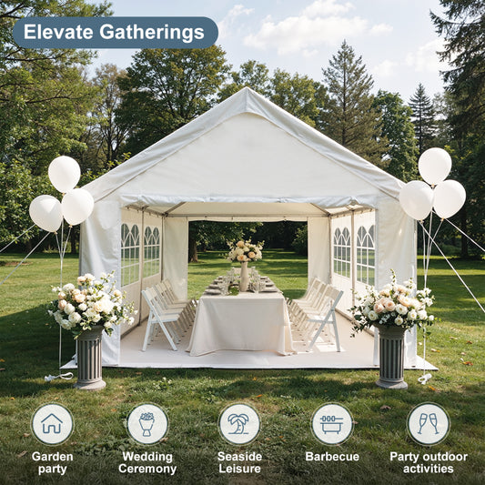 10×20 FT Carport Canopy & Party Tent | Heavy-Duty Gazebo with 4 Removable Sidewalls, UV & Water-Resistant PE Cover — White