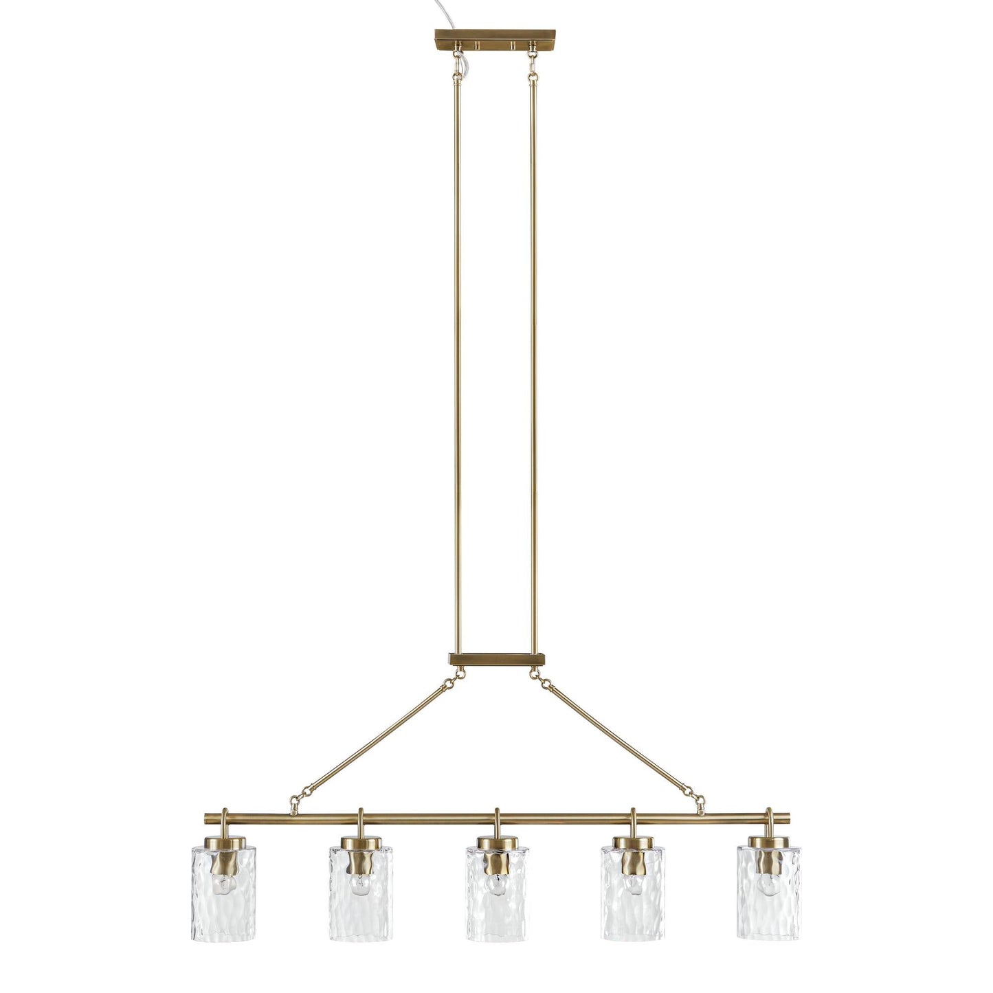 5-Light Linear Chandelier – Textured Glass Shades & Antique Brass | Dining Room & Kitchen Island