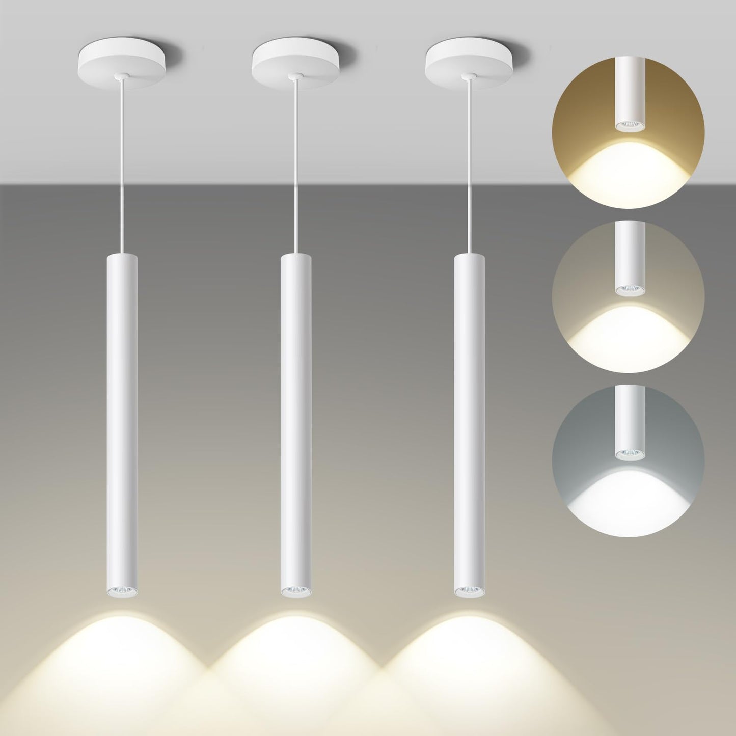 Modern Pendant Light Fixtures 3-Pack | Dimmable LED Kitchen Island Lighting, 2700K-6000K Adjustable, 15" Hanging Ceiling Lights White / 3 Pack Vistaro Home