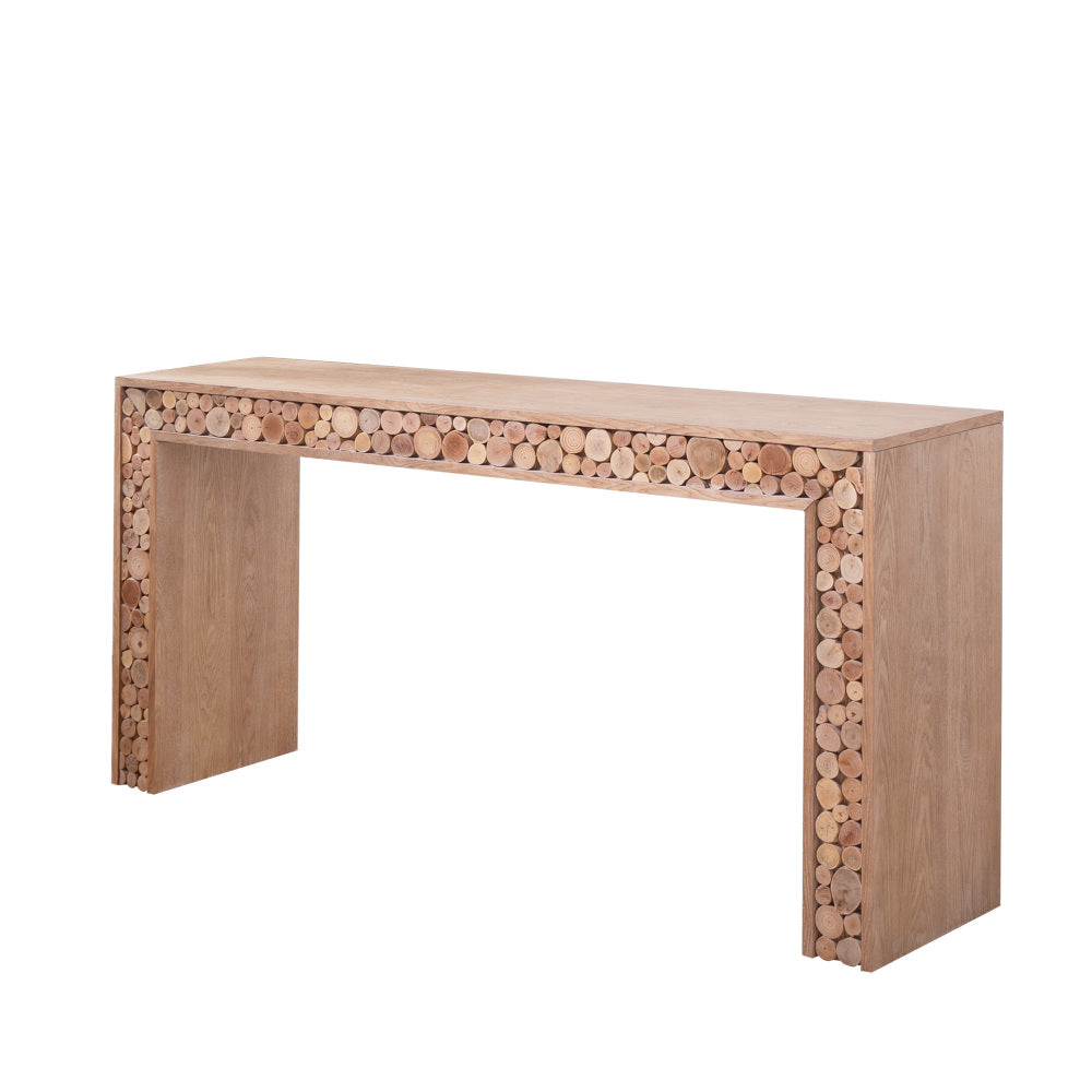 Rustic Console Table with Natural Log Accents | 62" Narrow Entryway & Sofa Table Modern Farmhouse Style