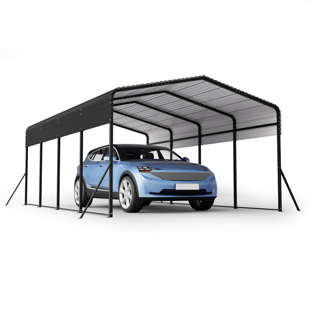 13×20 FT Metal Carport | Heavy-Duty Galvanized Steel Hardtop with Triangle Reinforced Frame & 4 Poles — All-Weather Vehicle & Outdoor Storage Shelter