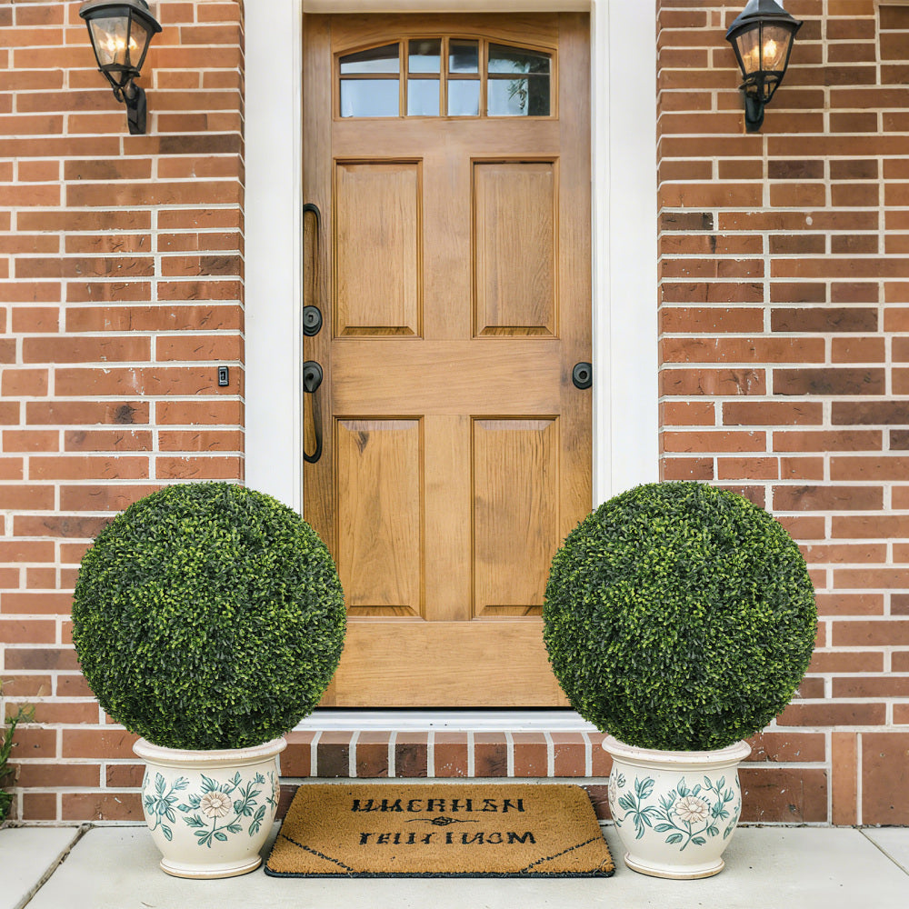 Artificial Topiary Ball Set of 2 | Faux Boxwood Outdoor Spheres, Garden & Porch Décor – 18.5" or 22.4"