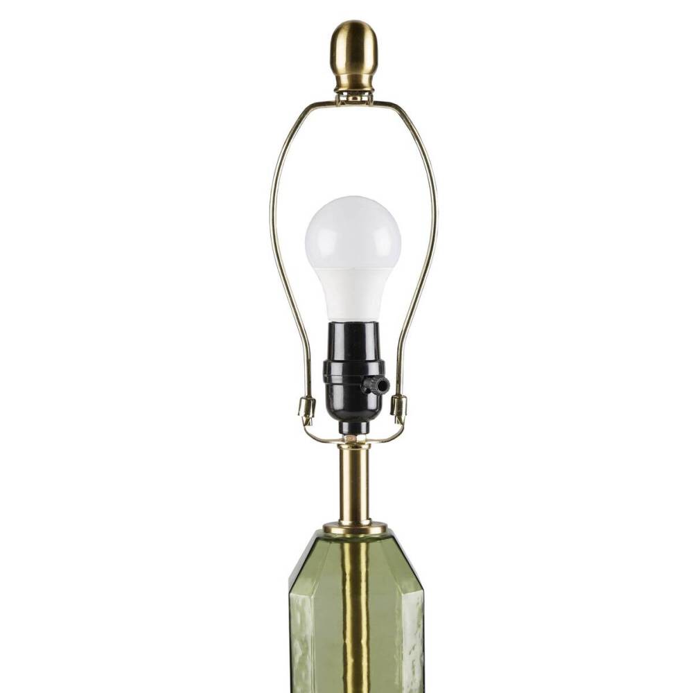 Faceted Green Glass Table Lamp – Gold Metal Base & White Fabric Shade | LED Bulb Included | Modern Accent Lamp
