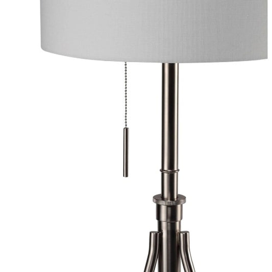 Adjustable Tripod Table Lamp – Brushed Nickel, Fabric Shade & Pull Chain | Converts to Floor Lamp (32–37"H)
