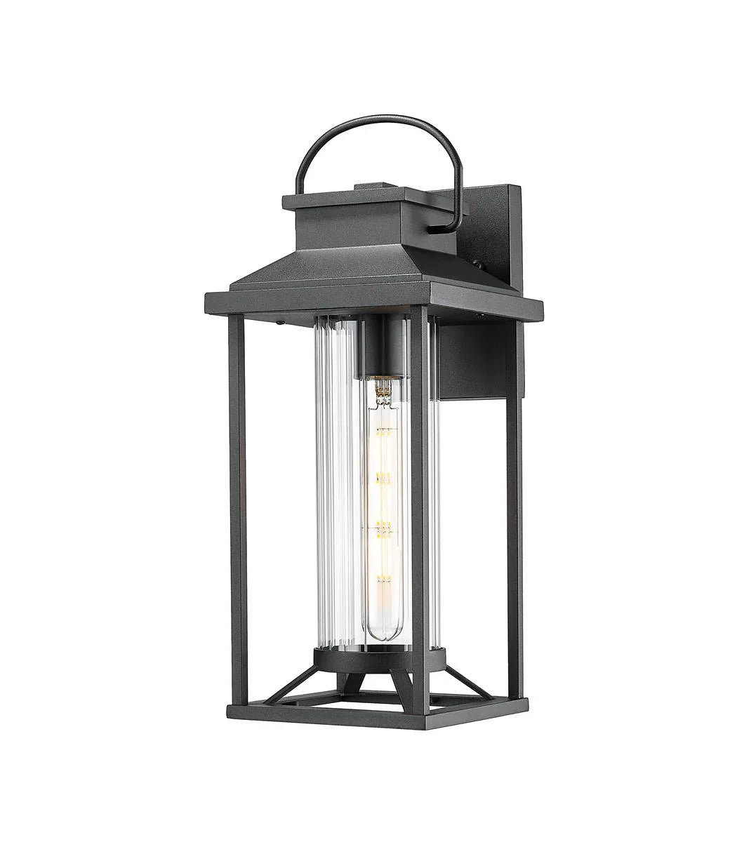 Outdoor Wall Sconce – Textured Black Die-Cast Aluminum, Clear Glass & E26 Socket | Weatherproof Porch Lantern