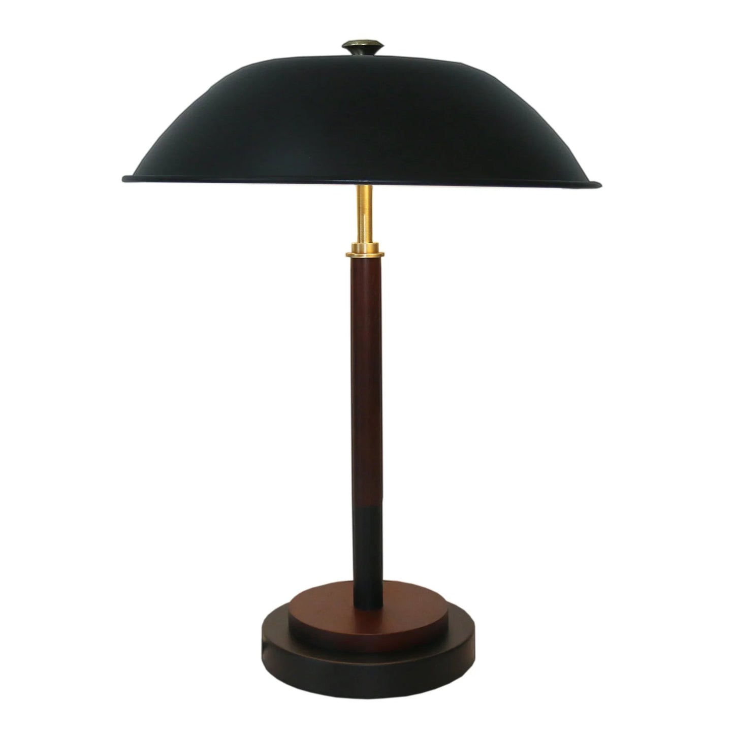 Umbrella Table Lamp – Black Metal Shade, Walnut Rubber Wood Base & E26 Socket | Modern Bedside & Desk Lamp