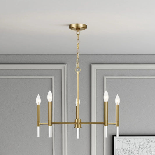 Courtyard Five Light Golden Brass Candle Light Chandelier 24"W × 17.75"H Elegant Lighting Fixture - okeli lights