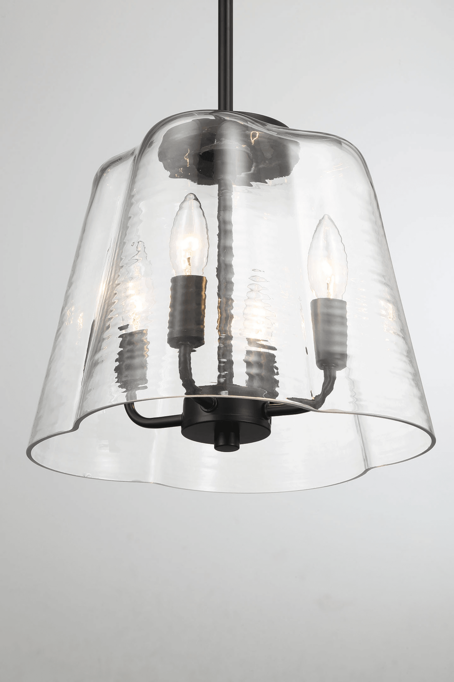 4-Light Candle Pendant Light – Satin Brass Finish & Clear Glass | Elegant Dining Room & Living Room Chandelier