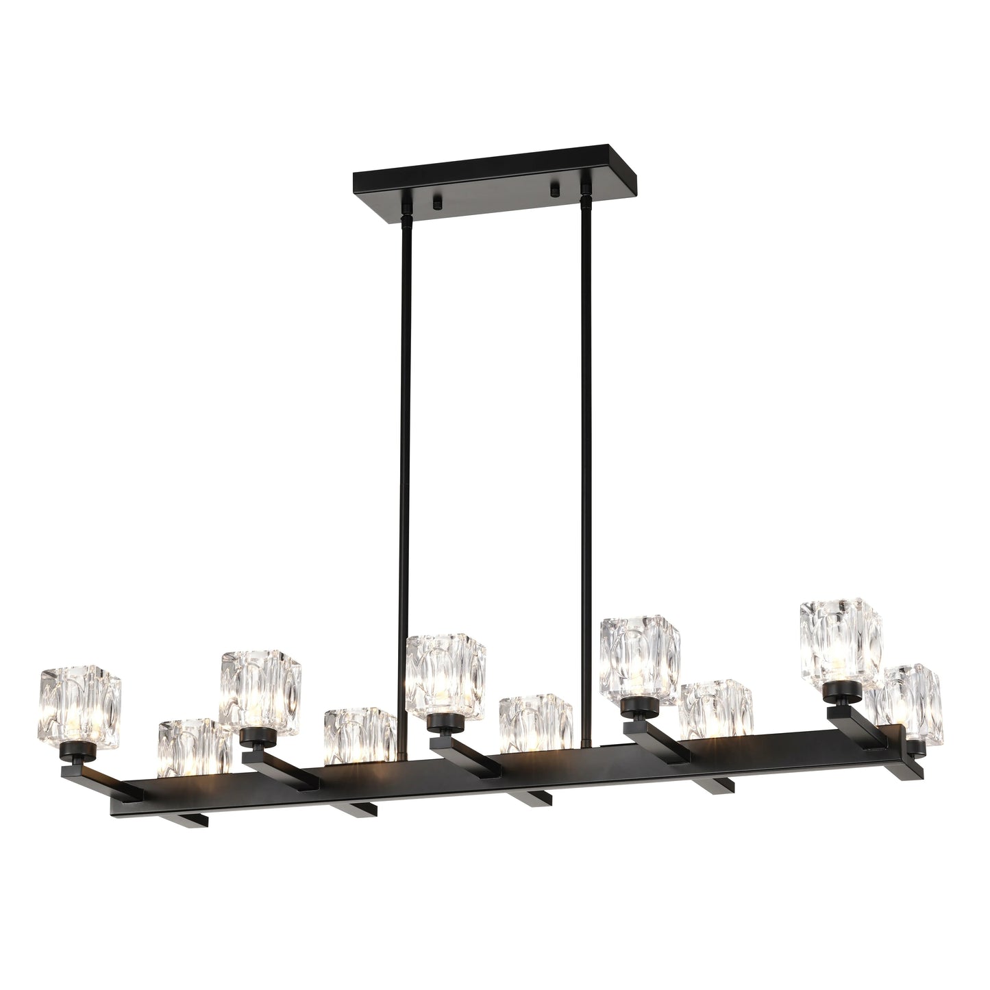 10-Light Black Linear Crystal Chandelier | Farmhouse Modern Pendant Light for Dining Room, Kitchen Island & Living Room — 35.67" Wide
