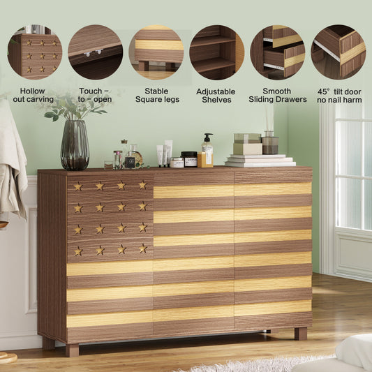 55" Hand-Carved Buffet Sideboard Cabinet | 2 Drawers & 3 Doors | Coffee Bar Console