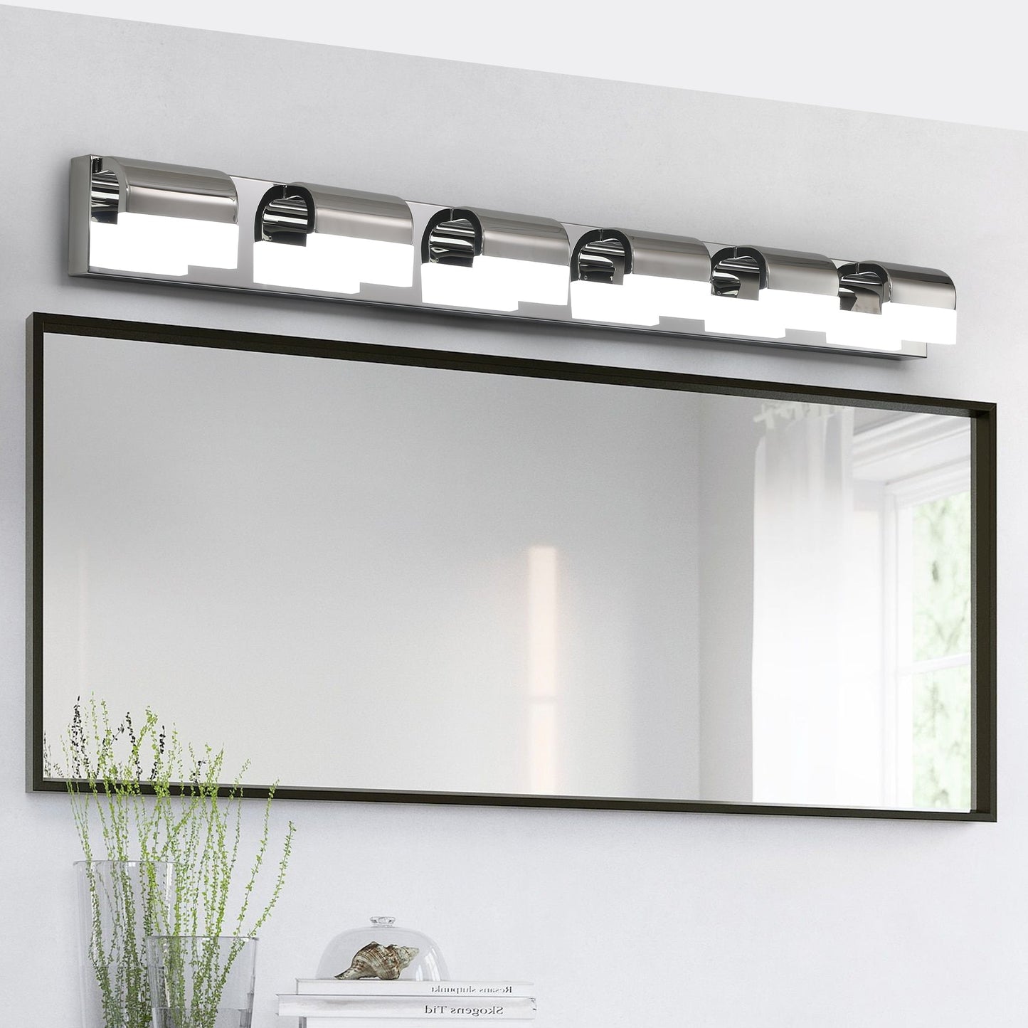 LED Bathroom Vanity Light | 3/4/5/6-Light Chrome Stainless Steel Wall Sconce with Acrylic Shade — Over Mirror, Moisture-Proof 6-light