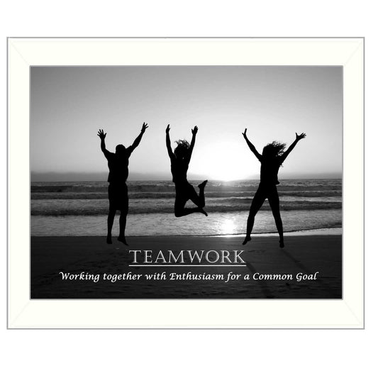 "Teamwork" Framed Wall Art | Motivational Office Print, White Frame