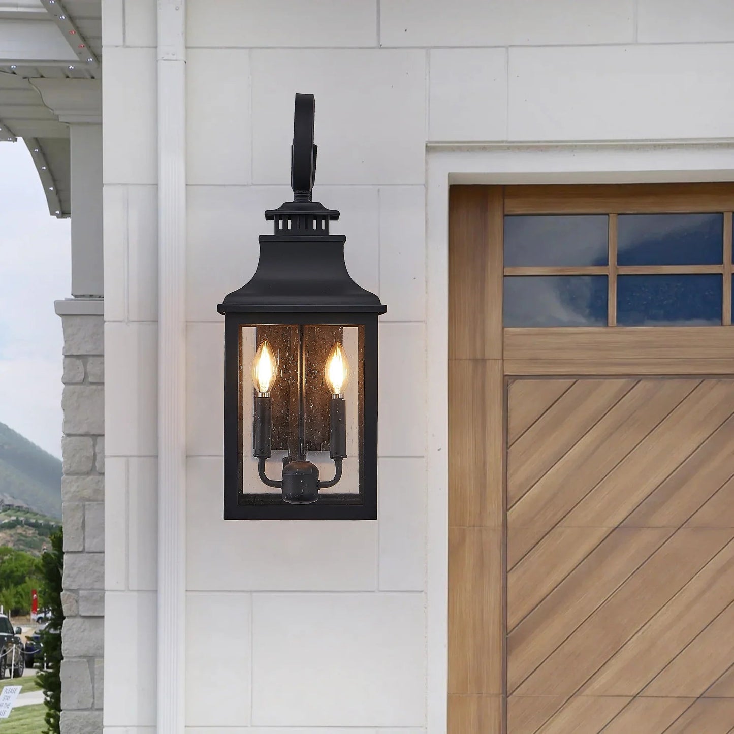 Outdoor Wall Lantern – Vintage Black Aluminum, Clear Seeded Glass & 2x E12 Sockets | Weatherproof Wall Sconce