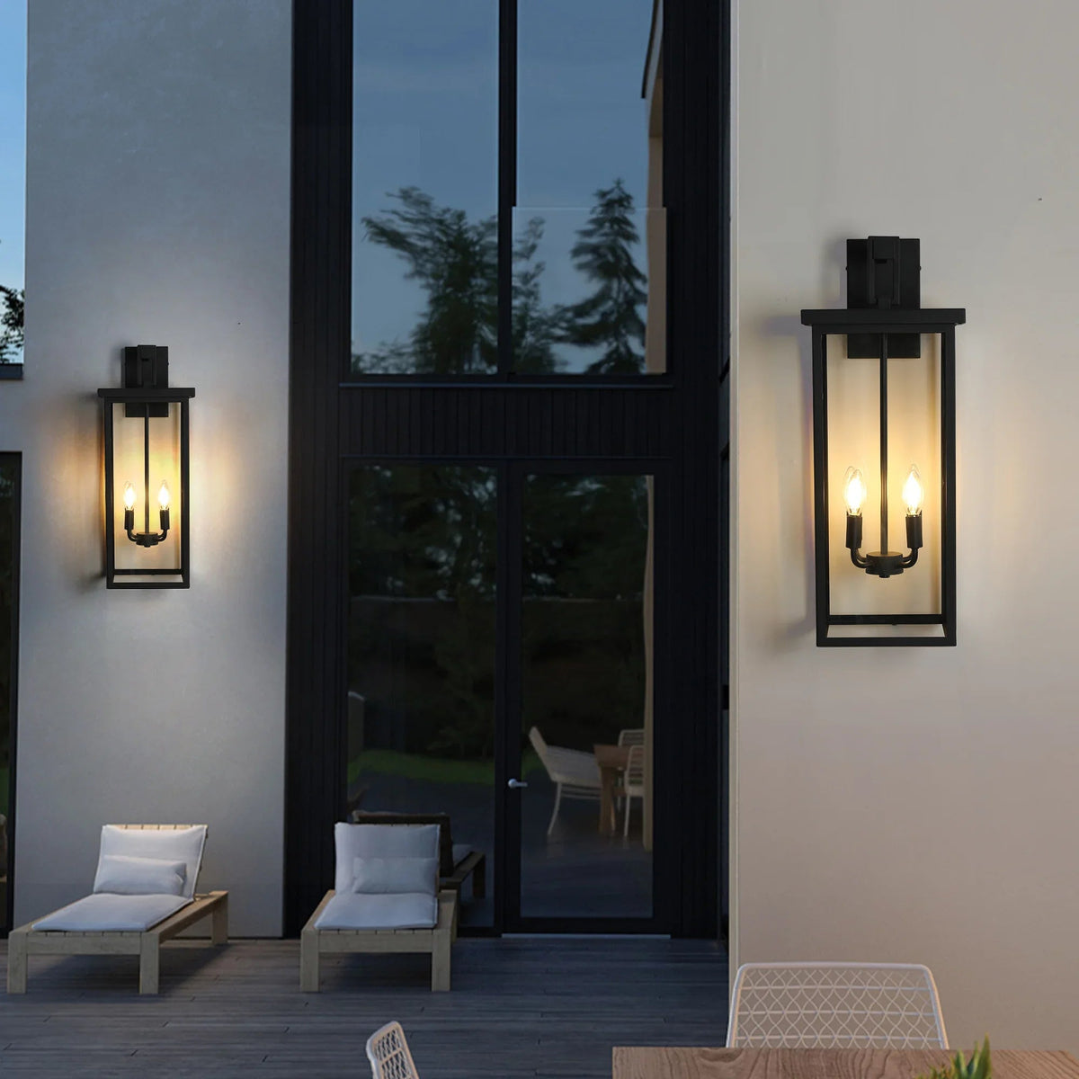 Outdoor Wall Lantern – Black Iron Frame, Frosted Glass & 4x E12 Sockets | Weatherproof Wall Sconce