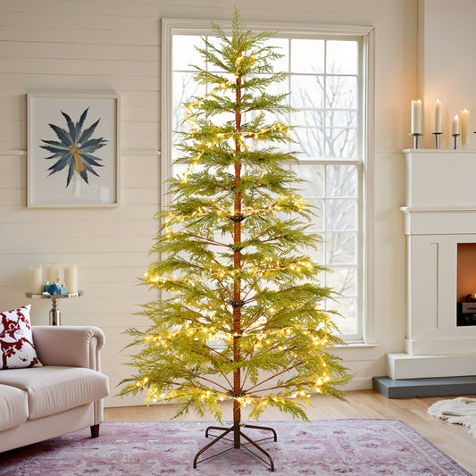 6 FT Pre-Lit Artificial Christmas Tree | 300 Star & Moon LED Lights, 612-Tip PE Realistic Branches & Metal Stand — Full Holiday Tree