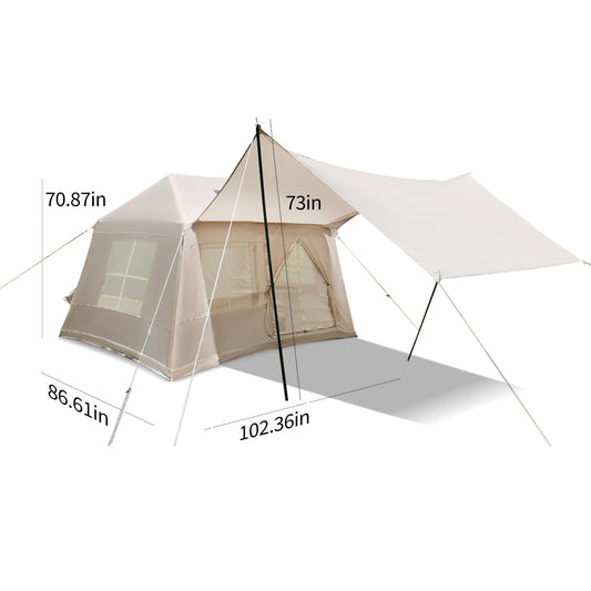 Inflatable Glamping Tent with Detachable Canopy & Skylight | 4-Season Waterproof Cotton Air Tent with Mesh Windows & Pump — 4 Person