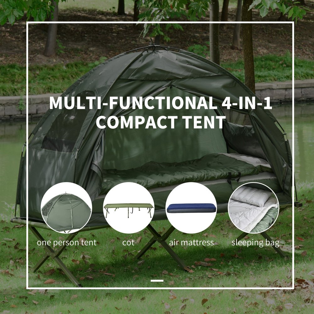 All-in-One Camping Cot Set with Tent, Air Mattress, Sleeping Bag & Pillow | Portable Folding Camp Bed for Adults