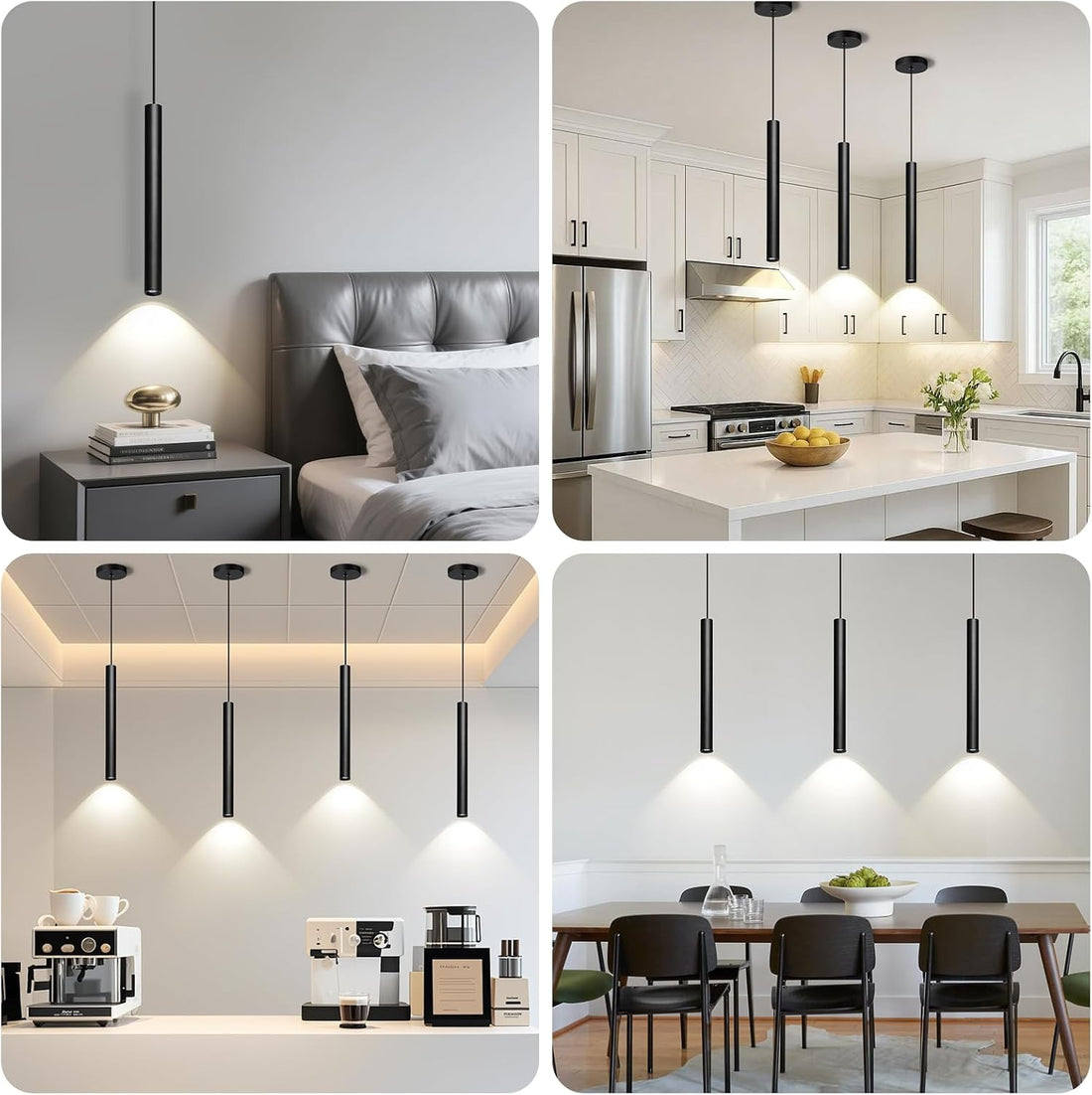 Modern Pendant Light Fixtures 3-Pack | Dimmable LED Kitchen Island Lighting, 2700K-6000K Adjustable, 15" Hanging Ceiling Lights Vistaro Home