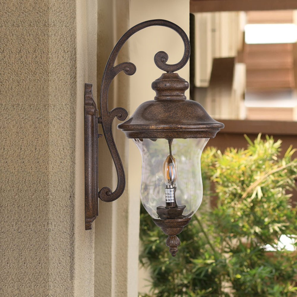 22" Vintage Outdoor Wall Lantern | Weatherproof Bronze Sconce with Clear Glass Shade for Porch, Patio & Entryway Bronze