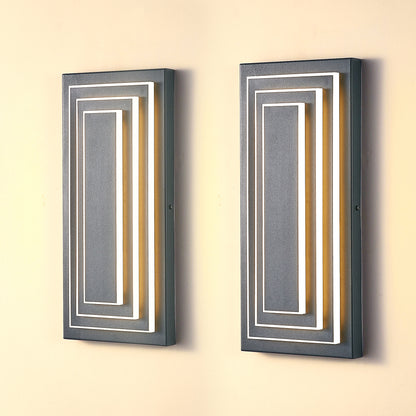 3-Tier LED Outdoor Wall Sconce | Modern Black Exterior Light with Acrylic Shade — 15.7" or 23.6", 24W Warm White, 2-Pack
