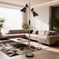 Double Spot Floor Lamp – Brushed Gold Finish, 4-Way Switch & Metal Base | Modern Reading & Accent Lighting