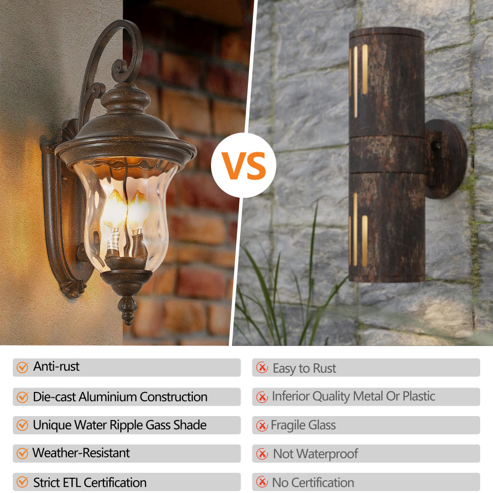 22" Vintage Outdoor Wall Lantern | Weatherproof Bronze Sconce with Clear Glass Shade for Porch, Patio & Entryway