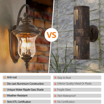 22" Vintage Outdoor Wall Lantern | Weatherproof Bronze Sconce with Clear Glass Shade for Porch, Patio & Entryway