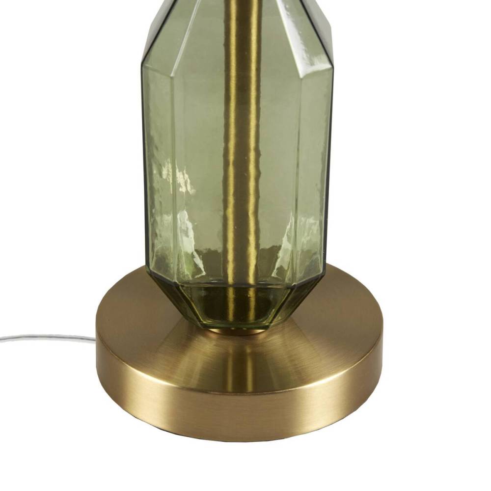 Faceted Green Glass Table Lamp – Gold Metal Base & White Fabric Shade | LED Bulb Included | Modern Accent Lamp
