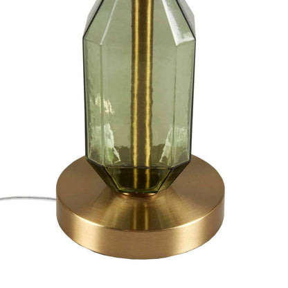 Faceted Green Glass Table Lamp – Gold Metal Base & White Fabric Shade | LED Bulb Included | Modern Accent Lamp