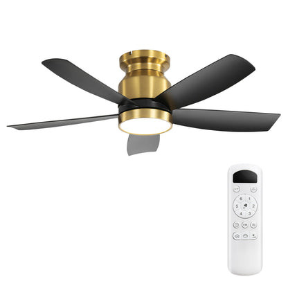 42" Flush Mount Ceiling Fan with LED Light & Remote – Dimmable 3CCT, Reversible DC Motor | Black, Gold & Black+Gold Black+Gold