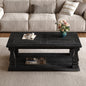 Farmhouse Coffee Table with Storage Shelf 47" Rustic Solid Wood Planked Top & Square Baluster Legs