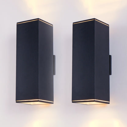 Modern Square Outdoor Wall Light | Up & Down Cylinder Aluminum Sconce — 3 Sizes, Waterproof Exterior Light for Porch, Patio & Garage (2-Pack)