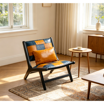 Mid-Century Accent Lounge Chair – Solid Wood Frame, Wide Seat, Boho Scandinavian Style
