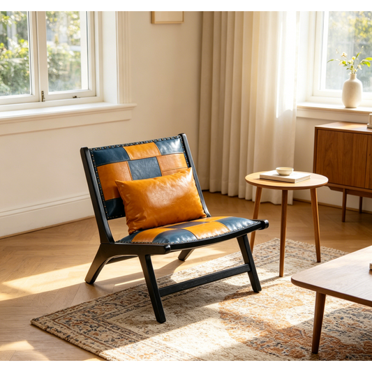 Mid-Century Accent Lounge Chair – Solid Wood Frame, Wide Seat, Boho Scandinavian Style