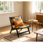 Mid-Century Accent Lounge Chair – Solid Wood Frame, Wide Seat, Boho Scandinavian Style