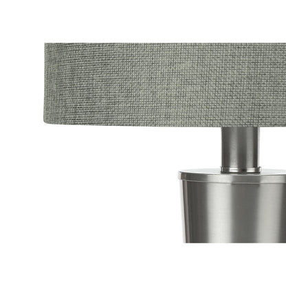 Contemporary Table Lamp Set of 2 | 24" Nickel Metal Base, Grey Linen Shade & USB Port