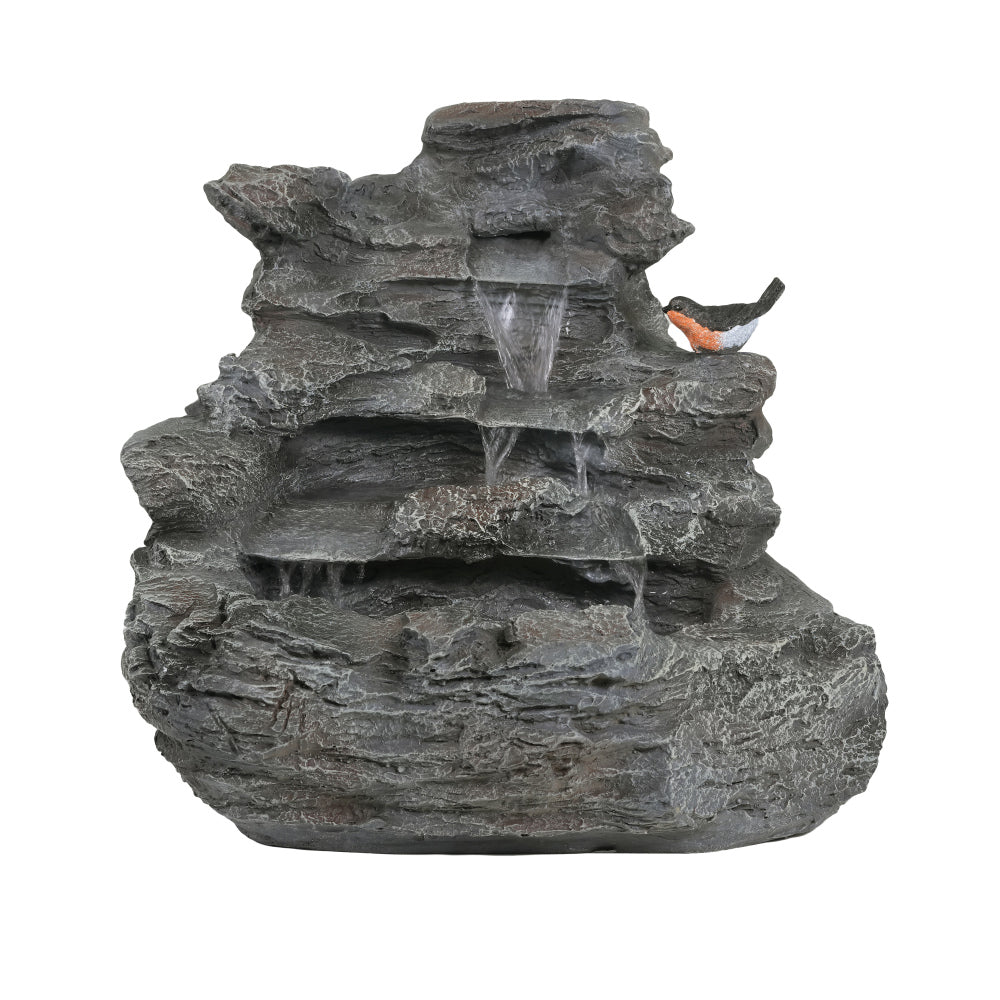 4-Tier Concrete Rock Waterfall Fountain with LED Lights | 20.8" Outdoor Garden Fountain with Adjustable Flow