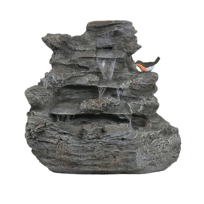 4-Tier Concrete Rock Waterfall Fountain with LED Lights | 20.8" Outdoor Garden Fountain with Adjustable Flow