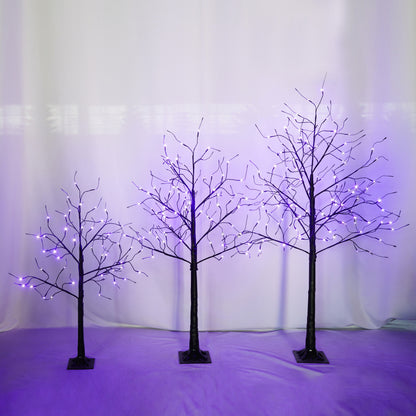 Black Halloween Christmas Tree Set | 3-Pack 4FT + 5FT + 6FT with 216 Purple LED Lights — Adjustable Branches for Spooky Holiday Decor