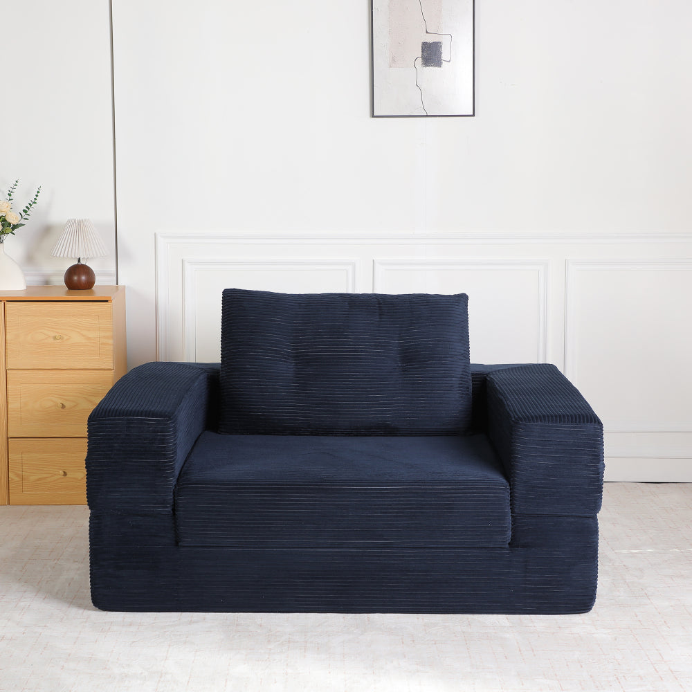 3-in-1 Floor Sofa Bed for Humans & Pets | No-Assembly Corduroy Lounger with Memory Foam & Pillow — Dark Blue