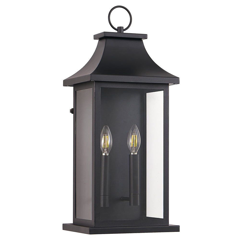22.2" Dusk-to-Dawn Outdoor Wall Lantern | 2-Light Large Black Exterior Sconce with Glass — Waterproof Porch, Garage & House Light 1-2 Pack