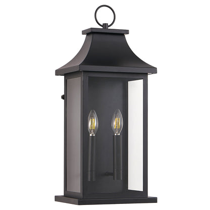 22.2" Dusk-to-Dawn Outdoor Wall Lantern | 2-Light Large Black Exterior Sconce with Glass — Waterproof Porch, Garage & House Light 1-2 Pack