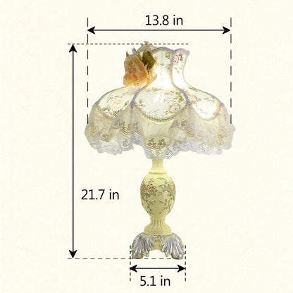 Victorian Pink & Ivory Table Lamp – Lace Pleated Shade & Beaded Fringe, Princess Bedside Night Light